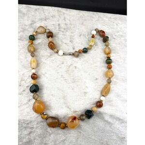 Vintage Beggars‎ Bead Polished Stone Necklace 24"